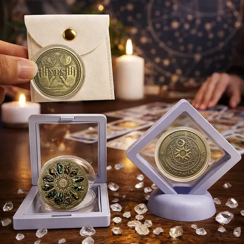 Antique Bronze-Plated Iron Tarot Zodiac Decision Coin Gift Set - Astrology Divination Collectible with Detailed Embossing, Pocket-Size Magic, Carry Pouch Ready, Durable for Readings, Mystical Gift Pick for Collectors