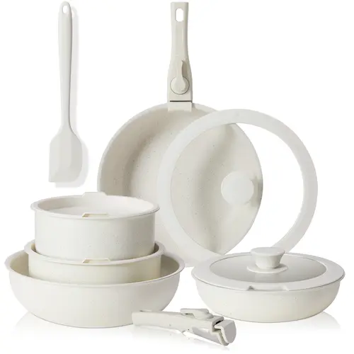 Sweet Furniture S 12-Piece Ceramic Nonstick Cookware Set - Removable Handle, Induction Safe, Dishwasher & Oven Safe, Less Oil, Kitchen Supplies That Enhances Kitchen Style, Cooking Set