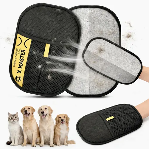 Reusable Electrostatic Pet Hair Remover Glove - Skin-Safe, Elastic Strap Stays Put Tool for Cat & Dog Grooming, Bath Time Grooming, Bedding De-Shed, Clothes Hair Sweep, Couch to Clothes Cleaning