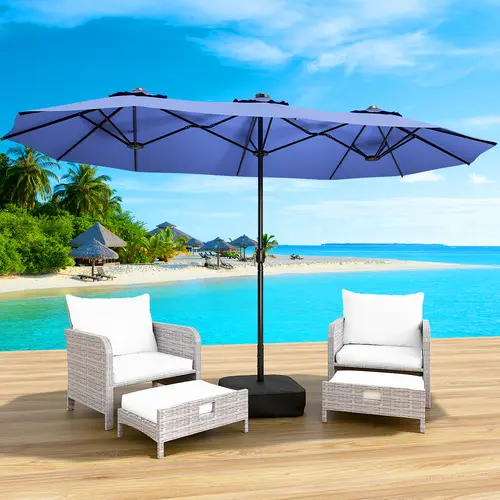 LEVELEVE 15FT Large Double-Sided Outdoor Sunshade Umbrella with Base - Heavy Duty Polyester UPF 50+ UV Resistant Waterproof Canopy, Sturdy Fixed Frame, Reinforced Ribs, Adjustable Shade for Garden, Poolside - Outdoor Sun Shield Parasols, Canopies & Shade