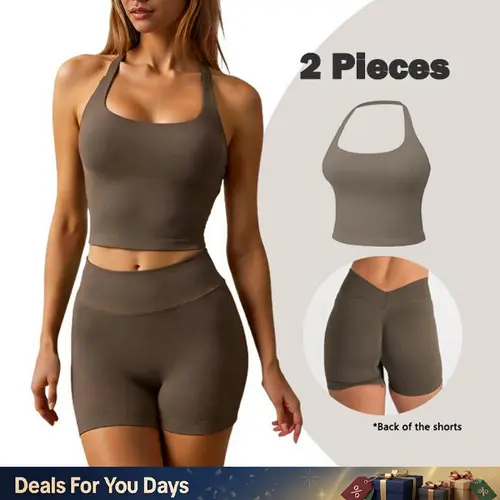 [SIZE UP 1] GYMER Impact Halter Top & V-Back Butt Lifting Workout Set | Seamless Activewear for Women