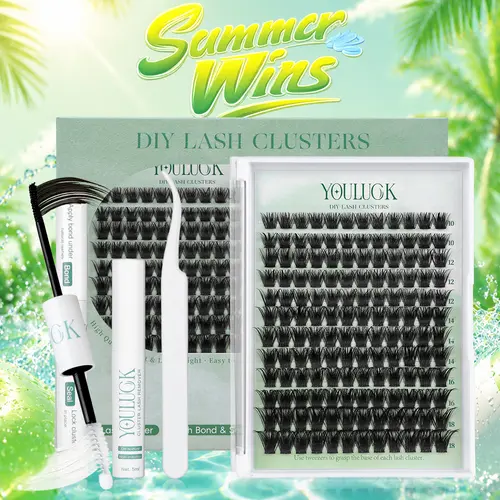 YOULUCK DIY Enchantress Lashes Soft Fluffy Long-Lasting Lashes with Glue Remover & Tweezer for Beginners Easy At-Home Application - Eyelash Set