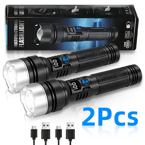 Newly upgraded 2200 lumen rechargeable LED flashlights, super bright, shockproof and waterproof, 5 modes, tactical accessories, zoomable flashlight, suitable for outdoor emergency signals. BackToSchool outdoorfun