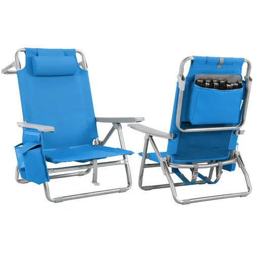 【SohoChic】Arlopu Backpack Beach Chair for Adults, W/ 5-Position Lay Flat & Headrest, Folding Reclining Beach Tanning Chair W/Storage Bag, Cooler Pouch,Towel Bar, Foot Mat, 25" W, for Outdoor Camping