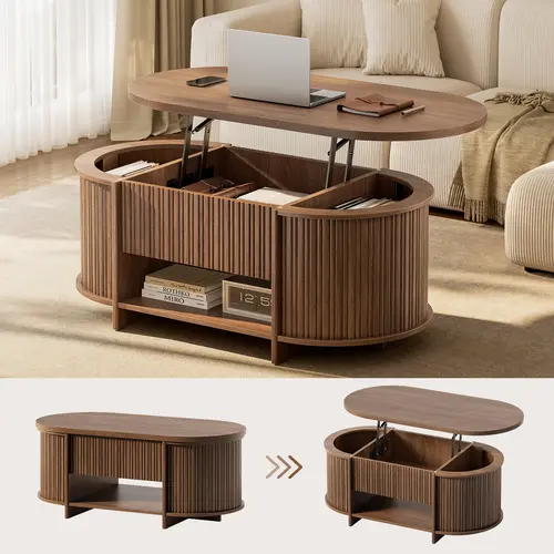 Sikaic 63 Inch Fluted TV Stand with Sliding Doors, Mid Century Modern Media Console with Storage Drawer, TV Cabinet for for Living Room, Bedroom, Small Space, Walnut Brown, Home Furniture Christmas Gifts [SohoChic]