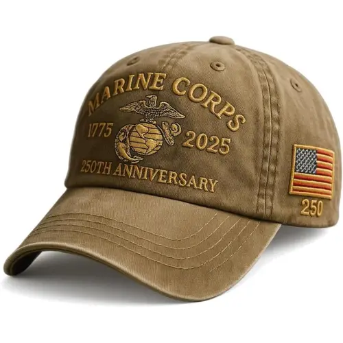 Mens Hats Assorted Color Marine Corps 250th Anniversary Caps in Washed Look Cotton, Adjustable for Veteran Event & Reunion, Veteran Hat, Letter Print,clothes for back to school,first day of school outfits