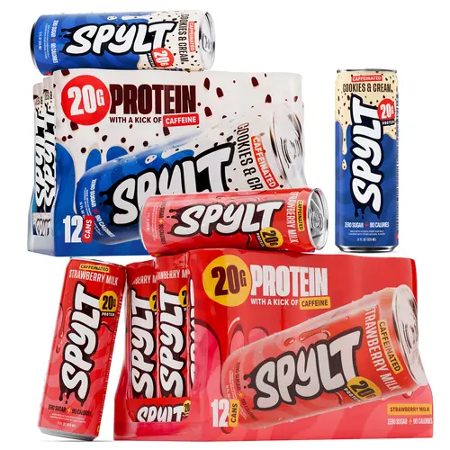 Spylt Cookies & Cream + Strawberry Milk Bundle Energy Beverage, 60mg Caffeine, 20g Protein, 90 Calories, Sugar-Free, Lactose-Free Ambient Protein Shake, Ready-to-Drink, Ideal for Workout Recovery, Chocolate Energy Drinks-Infused Afternoon Pick-Me-Up