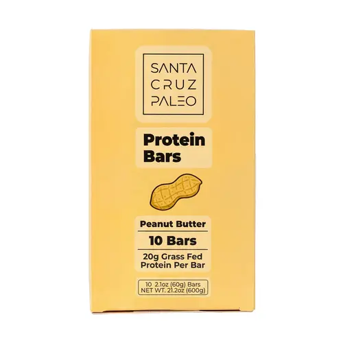 Santa Cruz Paleo Peanut Butter Protein Bar - 20g Grass-Fed Whey & Collagen Protein, 10 Bars - High Protein Snack Bar Sweetened with Wildflower Honey, No Seed Oils, Artificial Sweeteners, Processed Sugars