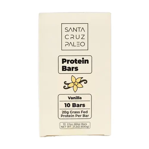 Santa Cruz Paleo Vanilla Protein Bar – 10 Bars - High Protein Snack Bar - 20g Grass-Fed Whey & Collagen Protein, Wildflower Honey Sweetened, No Seed Oils, Artificial Sweeteners, Processed Sugars