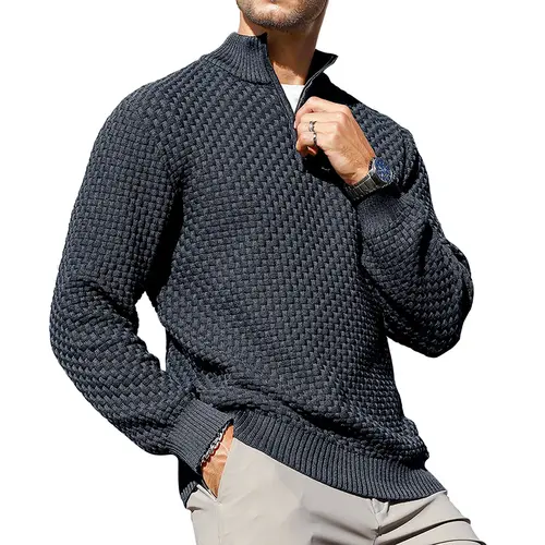 Zaitun Men's Longsleeves Cable-Knit Quarter-Zip Knitted Casual Top - Mensfashion Casual Wear with Enhanced Durability, Reinforced Stitches, Ideal Mens Gifts