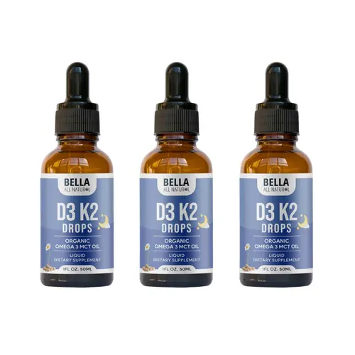 Bella All Natural D3 K2 Night Drops 3-Pack (50 mL Each) – Organic Omega 3 MCT Oil