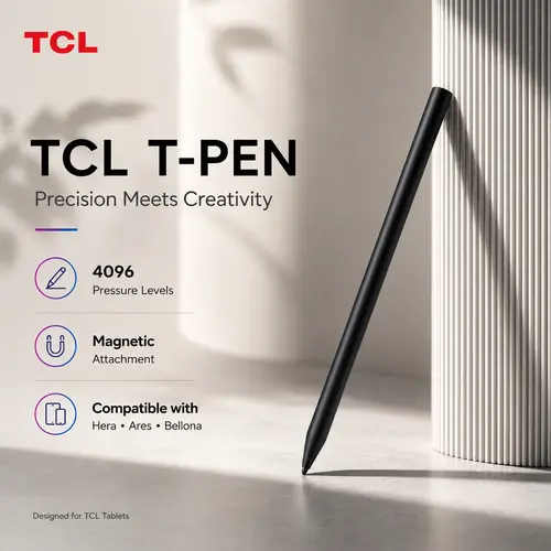 TCL T-Pen Stylus for NXTPAPER 14, NXTPAPER 11 Gen 2 & Other Series, Digital Pen with 4096 Pressure Levels, Ultra-Low Latency, Extended Battery Life, Replaceable Tip, Black, Digital Stylus Pens, Pen-Like Stylus Pens
