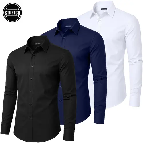 3-Pack Men's Short Sleeve & Long Sleeve Classic Dress Shirts (Sizes, S-3XL)