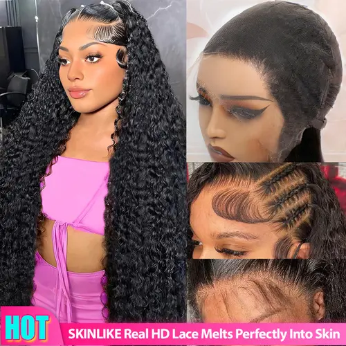 【Hot Sale】Lemoda 13x6 15A 210% Density 13x4 SKINLIKE Real HD Lace Water Wave Full Lace Frontal Wigs Deep Wave Virgin Human Hair Invisible 0.1mm Ultra-thin Frayed Ends Wet and Wavy Lace Front Wig Tiny Knots