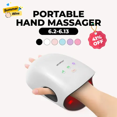 CINCOM Portable Hand Massager with Comfort Heat - Cordless, Adjustable Settings, Auto-Off, White, Black, Pink, Blue, Perfect Gift for Families, Men & Women - Ideal for Black Friday, Thanksgiving, Christmas, Birthdays & More