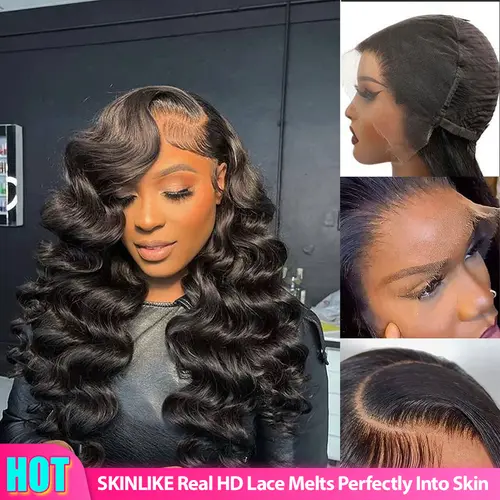 [HOT]Lemoda 13x6 SKINLIKE Real HD Lace Wigs Pre-Pleached Knots 15A 13x4 Body Wave Full Lace Frontal Wigs Brazilian Virgin Human Hair 0.1mm Ultra-thin Tiny Knots Frayed Ends Lace Wig 200% Density