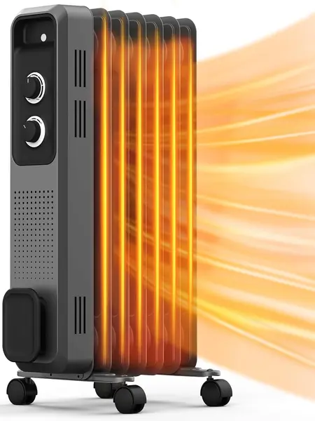 R.W.FLAME Oil Filled Radiator Heater - 1500w Max Radiators with 3 Heat Settings (1500w, 600w), Thermostatic Adjustable Thermostat, Portable Silent Home Office Heater, Tip-over & Overheat Guard Protection
