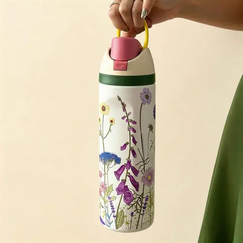 Vintage Floral Vacuum Insulated Stainless Steel Water Bottle, Insulated Water Bottles, Drinkware Vacuum Flask, 24oz / 32oz / 40oz, Dual-Layer Straw Design Leakproof Tumbler, Reusable Thermos for Sports, School, Travel, Gym, Perfect Gift