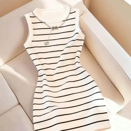Women's Fashion Casual Striped Sleeveless Summer Dress, Perfect for Daily Shopping, Office Commute, Stylish and Comfortable Wear, Day