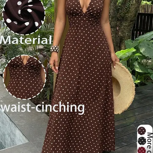 Women's Summer Sexy Polka Dot Sleeveless Halter Boho Fashion Dress, Backless Fitted Casual Wear Elegant Long Dress, Home Outdoor City Trendy Style, Womenswear, Halter Neck, Boho Sundress