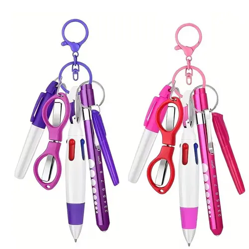 Nurse Mini Portable Office Supplies Multipack - Durable Zinc Alloy Badge Reel, Keychain Clip, Compact Retractable Smooth Ballpoint Pen, Permanent Marker, Highlighter, Foldable Scissors - Thoughtful Gift for Hospital Workers, Thoughtful Gift For Nurses, Gr