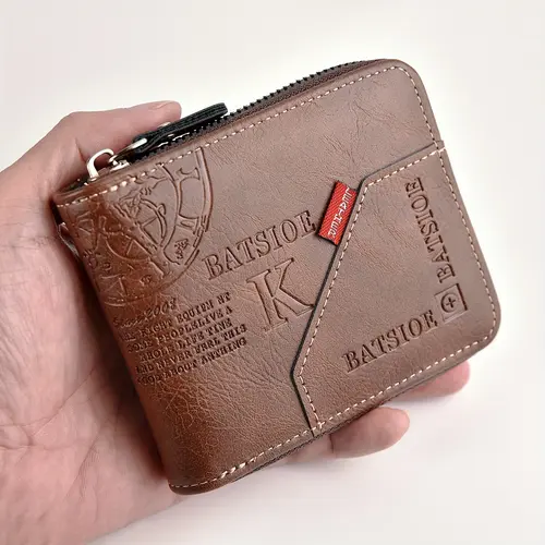 Men's Zipper Pouch Wallet - PU Wax Oil Skin Short Card Holder with Coin Compartment for Sports & Outdoor Lawn Games Enthusiasts, Mens Wallet