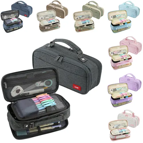 Double Zipper Large Pencil Case Organizer Storage Bag for College School Office