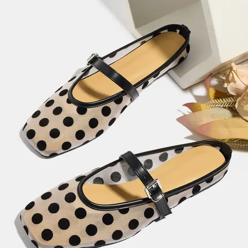 Women's Casual Polka Dot Pattern Strappy Summer Flat Sandals, Breathable Slip-On Mesh Shoes for Summer Vacation and Beach, Lightweight Flats