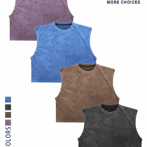 【TDOTW】4-Pack Acid-Wash Sleeveless Tank Tops Workout Tanks – Men's Casual Daily & Workout Outfits, Soft Cotton Blend Fabric, Relaxed Fit, 4-Pack Set, Multi-Color Washed Style, Menswear