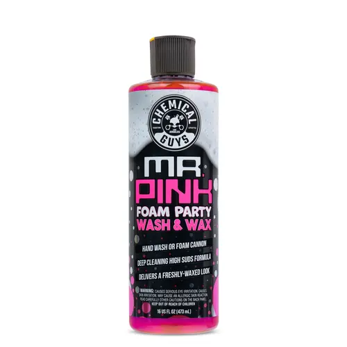 CHEMICAL GUYS Mr. Pink Foam Party Wash & Wax Car Washing Soap - pH-Balanced, Hyper Foamy Bucket Wash Formula, Safe on All Finishes, With Wax for Protective Shine & Protection, Car Cleaner