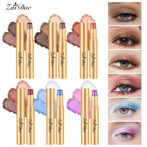 3-in-1 ZaiDoc Easy Eyeshadow Stick for Beginners (3.5g, All Skin), 1-Stroke Creamy Shimmer Trio, Smudge-Proof, Brightening, Long-Lasting, Waterproof, Plus Color-Changing Lip Oil & Liquid Eyeliner