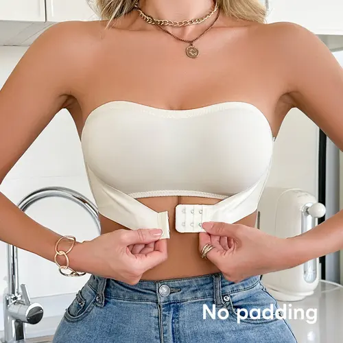 Women's Wireless Full Coverage Bra, No Cup Padding, Plain Design, Front Buckle Closure, Slip-Resistant, Comfortable Ladies Underwear