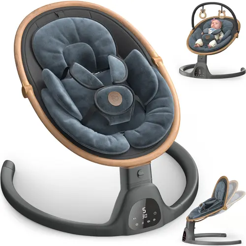 BabyBond Bluetooth Electric Baby Swing for Infants & Newborns, 3Gear & 5-Speed Portable Baby Rocker with 12 Songs, Indoor/Outdoor Automatic Baby Swing, Ideal Baby Shower Gift for Boys & Girls (Woodgrain Design),back to school