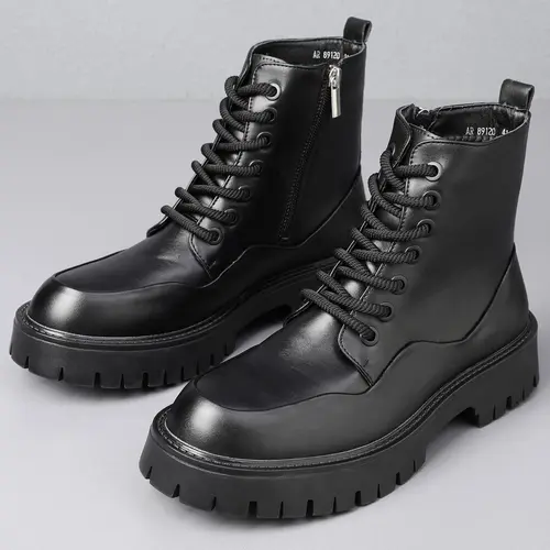 Men's Autumn Winter Thick Sole High-Top Lace-Up Closed Boots, Chunky Boots, Fashionable Boots for Travel, Stylish Short Boots for Men, Ankle Boots, Footwear