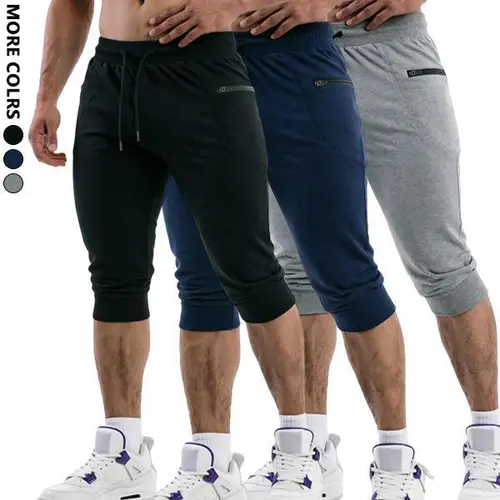 Men's Modern Fit Colorblock Capri Activewear Pants, Adjustable Drawstring Athleisure Menswear for Workouts & Casual Streetwear, Comfy Sporty Athletic Casual Bottoms