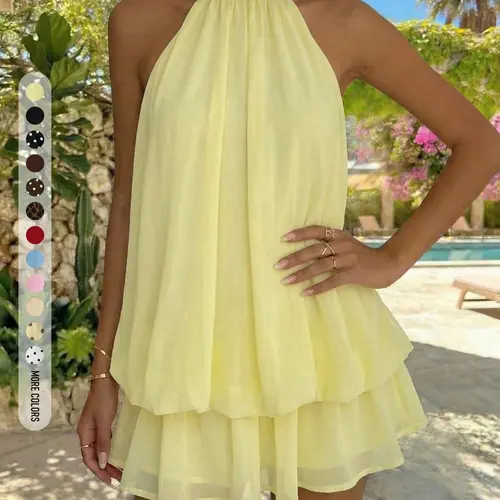 Women's Summer Tie-Back Sleeveless Mini Dress, Casual, Chic and Elegant Slim-Fitting Short Dress for Party, Beach, Home, Office and Outdoor Wear