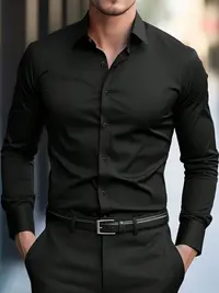 Men’s slim-fit long-sleeve solid-color classic dress shirt, suitable for work and formal occasions, summerwins, Father’s Day gift, back-to-school season, back-to-school shopping,clothes for back to school,first day of school outfits