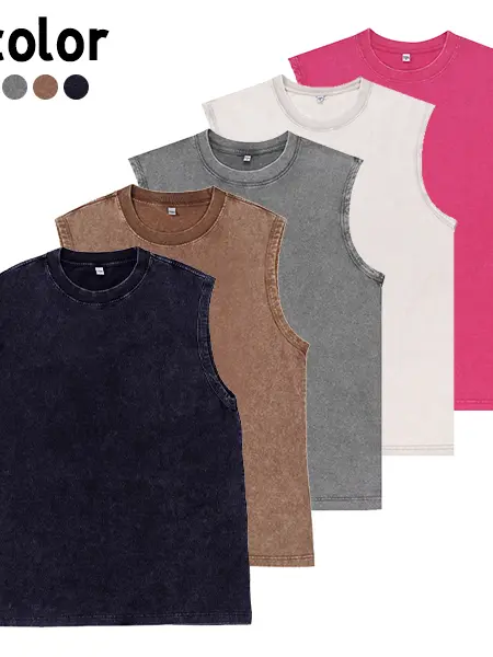 3-Pack Vintage Acid Wash Tank Tops, Heavyweight Cotton Unisex Sleeveless Shirts, Loose Fit Streetwear Summer Casual Layering Tanks
