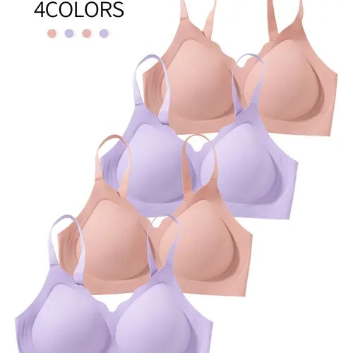 4 Pack / 5 colors, Jelly seamless bras, seamless jelly women's underwear bra Four-row three-hook adjustable straps With underwire support, XS-XL Comfortable, skin-friendly, soft Daily casual sports seamless padded bra