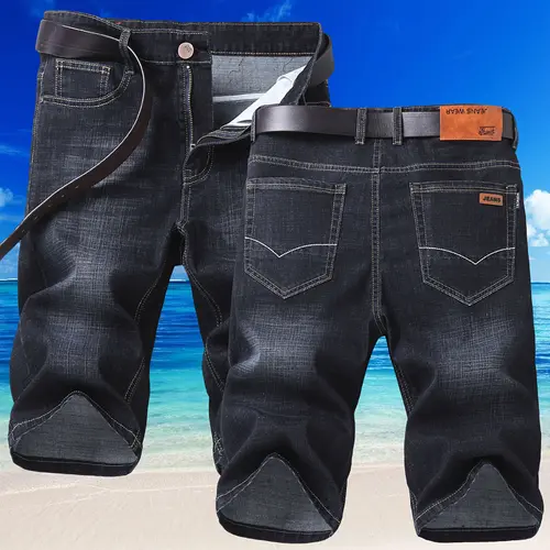 Men’s washed loose casual denim shorts made from 100% polyester soft fabric, suitable for going out, strolling, commuting, or wearing on campus/street (belt not included).