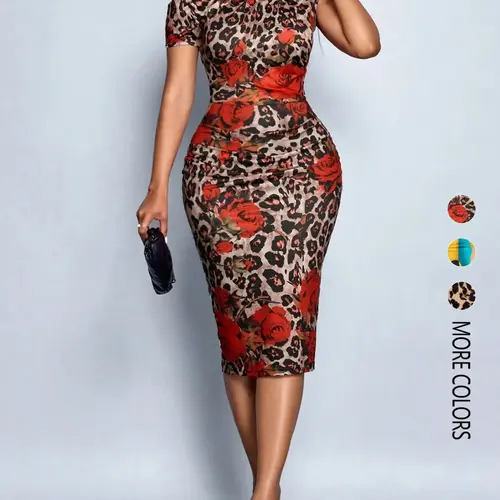 Women's Summer Casual Boho Bohemian Fashion One-Shoulder Leopard Print Slim-Fit Dress, Stylish Boho Chic Style Chic Elegant Comfortable Dress, Suitable for Everyday Wear, Elegance Womenswear