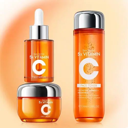3-Piece Vitamin C Skin Care Travel Kit with Hydrating Toner, Serum, and Moisturizer for Women & Men's Daily Self Care Routine