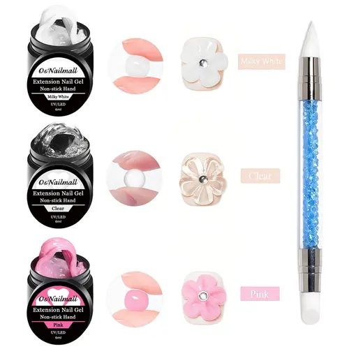 4pcs Non-Stick Solid Gel Set with Double-Headed Pen, 3D UV Nail Gel Kit for Nail Art Products, Nail Embossing & Sculpting, DIY Manicure at Home