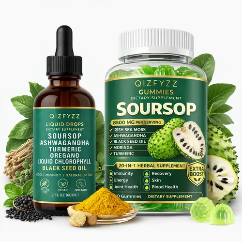 Soursop Dual-Effect Formula Dietary Supplement Stack - 8500mg per Serving Easy-Swallow Gummy Vitamins Supplements, High Potency Herbal Liquid Drops, 20-in-1 Vitamins for Energy, Joint Support & Immune Boost