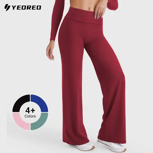 YEOREO Women's Foldover High-Waist Athletic Fitness Leggings, 31.5" Straight Leg Black Foldover Pants, Comfy Tummy Control Gym Workout Apparel for Women's Sports & Outdoor Activities, Leggings Women