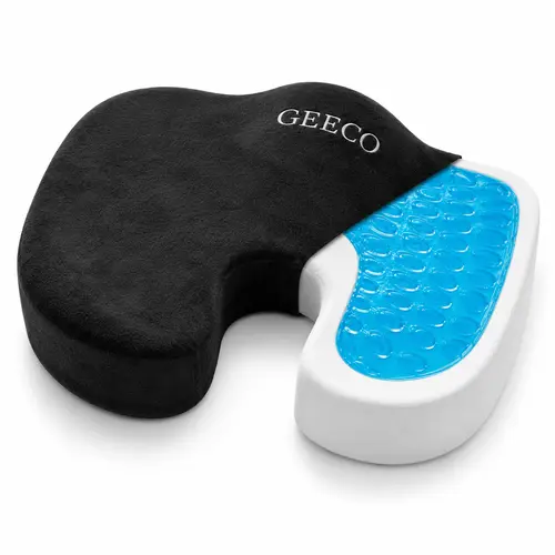 GEECO Cooling Gel Seat Cushion Pad - Ergonomic Memory Foam Pad with Tailbone Support, Stable Design, Stress Relief, Low Profile, Washable Cover for Mom, Dad, Husband, Family Relaxation - Office Desk Chair, Car Seat Use