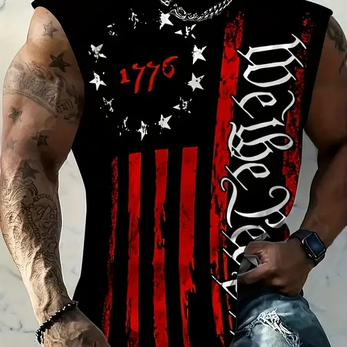 Men's American Flag Sleeveless Vest, Hip-Hop Street Style, Loose Fit Comfortable Fashion Top, All over Print Design, Streetwear