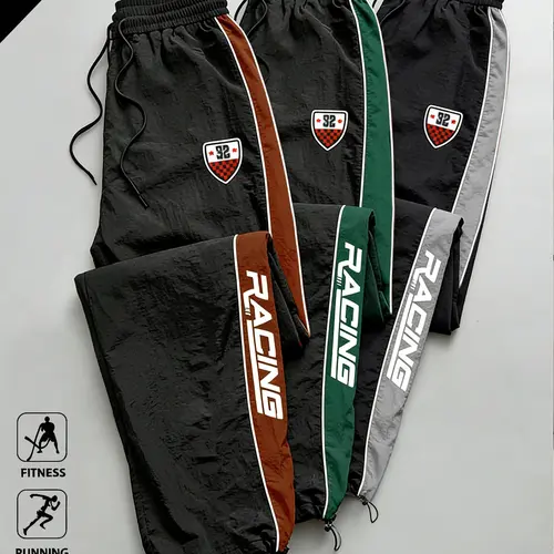 Men's 3-pack Athletic Casual Pants with Drawstring Waistband Comfortable Breathable Fabric Color-block Letter Print Loose Fit for Commuting & Outdoor Activities Menswear