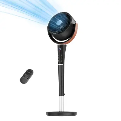 Bedroom Pedestal Fan, Quiet 20dB DC Air Circulator, 15 Speeds 5 Modes, 120° Oscillation, 12H Timer, 1050CFM Airflow, 37-45" Adjustable Height, LED Light, Standing Fan with Remote