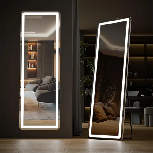 Sweetcrispy Floor Mirror Stand Mirror Full Length with LED Lights, Floor Mirror Dimming & 3 Color Lighting